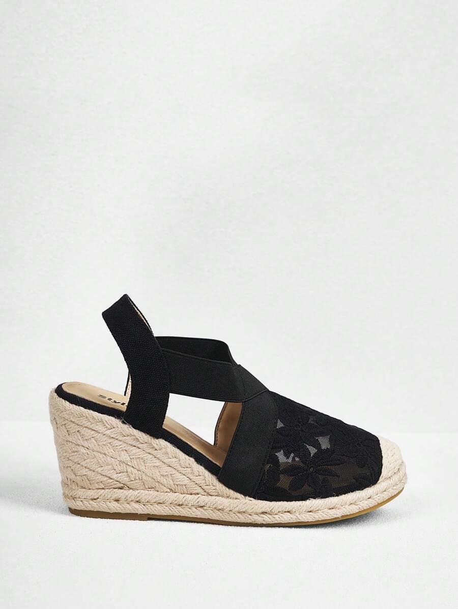 Witchy Witch's Lace Toe Wedge Woven Rope Platform Espadrille Shoe ...