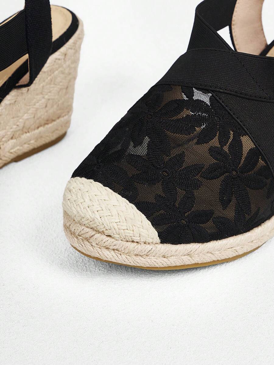 Witchy Witch's Lace Toe Wedge Woven Rope Platform Espadrille Shoe ...