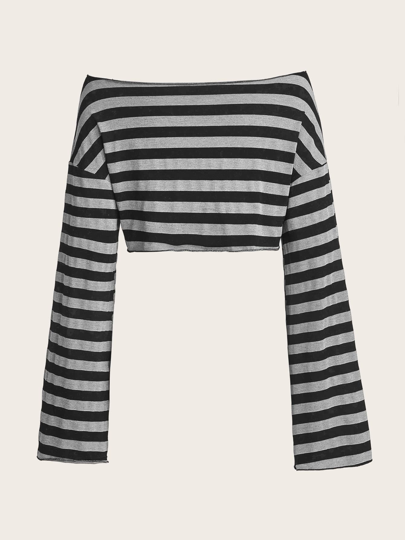 Witchy Striped Off Shoulder Bell Sleeve Crop Tee – MagickWorkings by ...