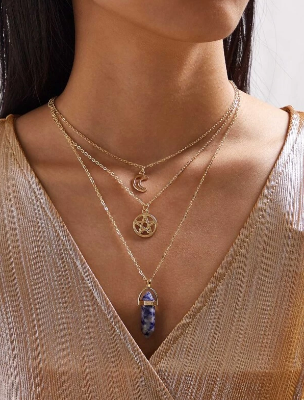 Pentagram Moon Crystal Necklace Layering Crystal Necklace Witchy Jew MagickWorkings by WitchyMade